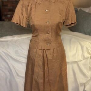 RARE VINTAGE PURE SILK Two Piece Skirt & Cropped Button Up Top